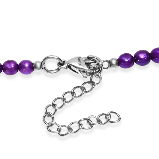 Violette Perle, Süßwasser Perle Halskette ca. 45 cm + 5 cm Extender, 316L Edelstahl