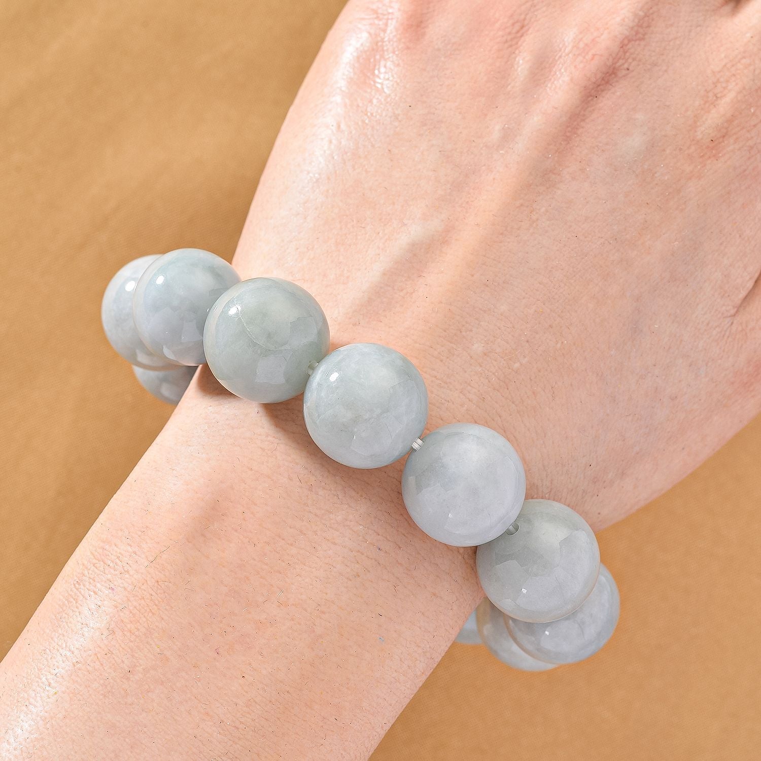 EXTREM SELTEN Natürliche Weiße Jadeit Jade (15-17mm) Armband, flexibel (ca. 18 - 19 cm), ca. 475.00 ct