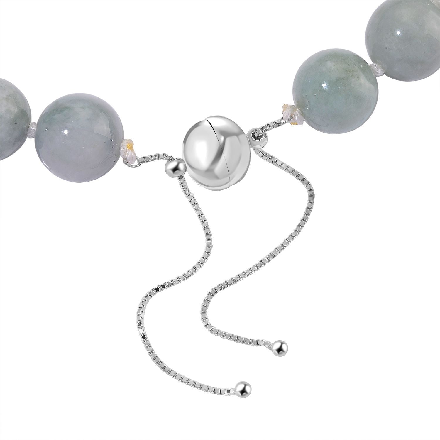 EXTREM SELTEN Natürliche Weiße Jadeite Jade (15-17mm) Halskette, flexibel (ca. 45 cm - 56 cm), 925 Silber rhodiniert ca. 875.00 ct