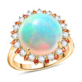 Luxuriant - AAA Natürlicher, äthiopischer Welo Opal, Padparadscha Saphir, Lab Grown Diamant Ring 585 Gold (Größe 19.00) ca. 6.72 ct