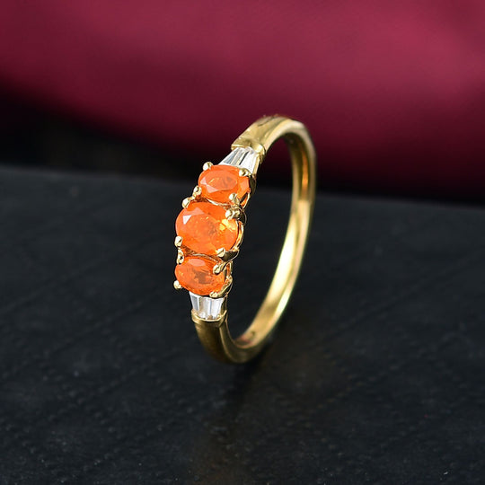 D'Joy AAA Blaze Feueropal Ring 925 Silber vergoldet (Größe 20.00) ca. 0,70 ct