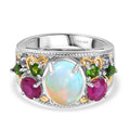 D'Joy AA Natürlicher, äthiopischer Welo Opal, Afrikanischer Rubin (Fissure gefüllt) Ring 925 Silber Rhodiniert und 750 Gelbgold Vermeil (Größe 17.00) ca. 3,87 ct