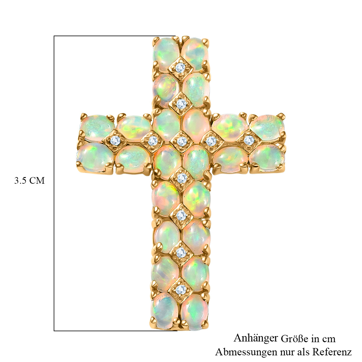 D'Joy AA Natürlicher, äthiopischer Welo Opal, Weißer Zirkon Anhänger 925 Silber 750 Gelb Vergoldet ca. 2,88 ct.