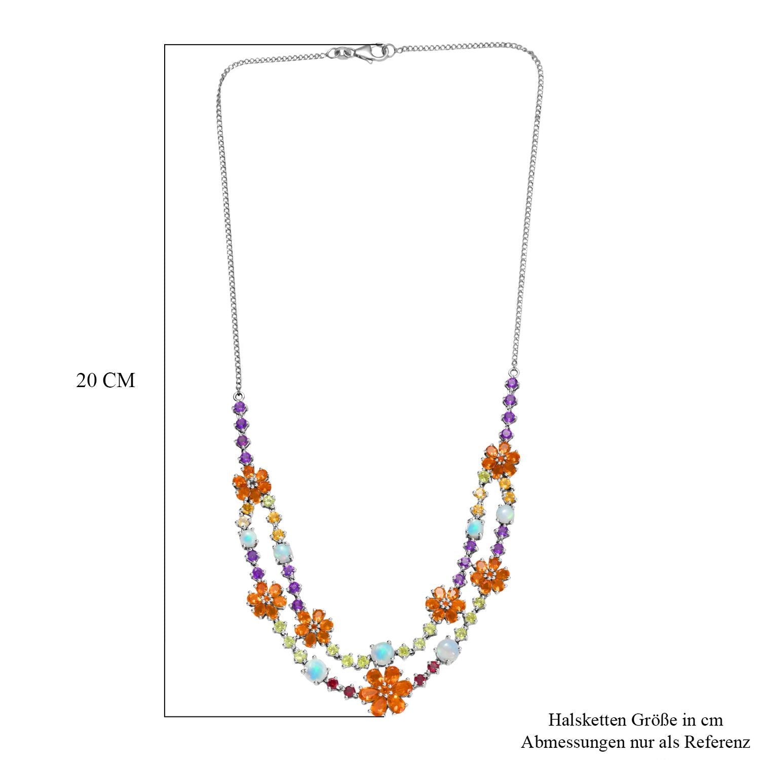 D'Joy AA Salamanca Feueropal, Mehrfarbige Edelsteine Halskette ca. 45 cm 925 Silber rhodiniert ca. 13.41 ct