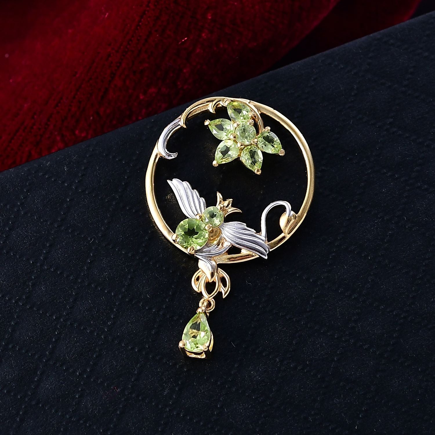 Djoy Natürlicher Peridot Anhänger 925 Silber platiniert und vergoldet ca. 1.95 ct