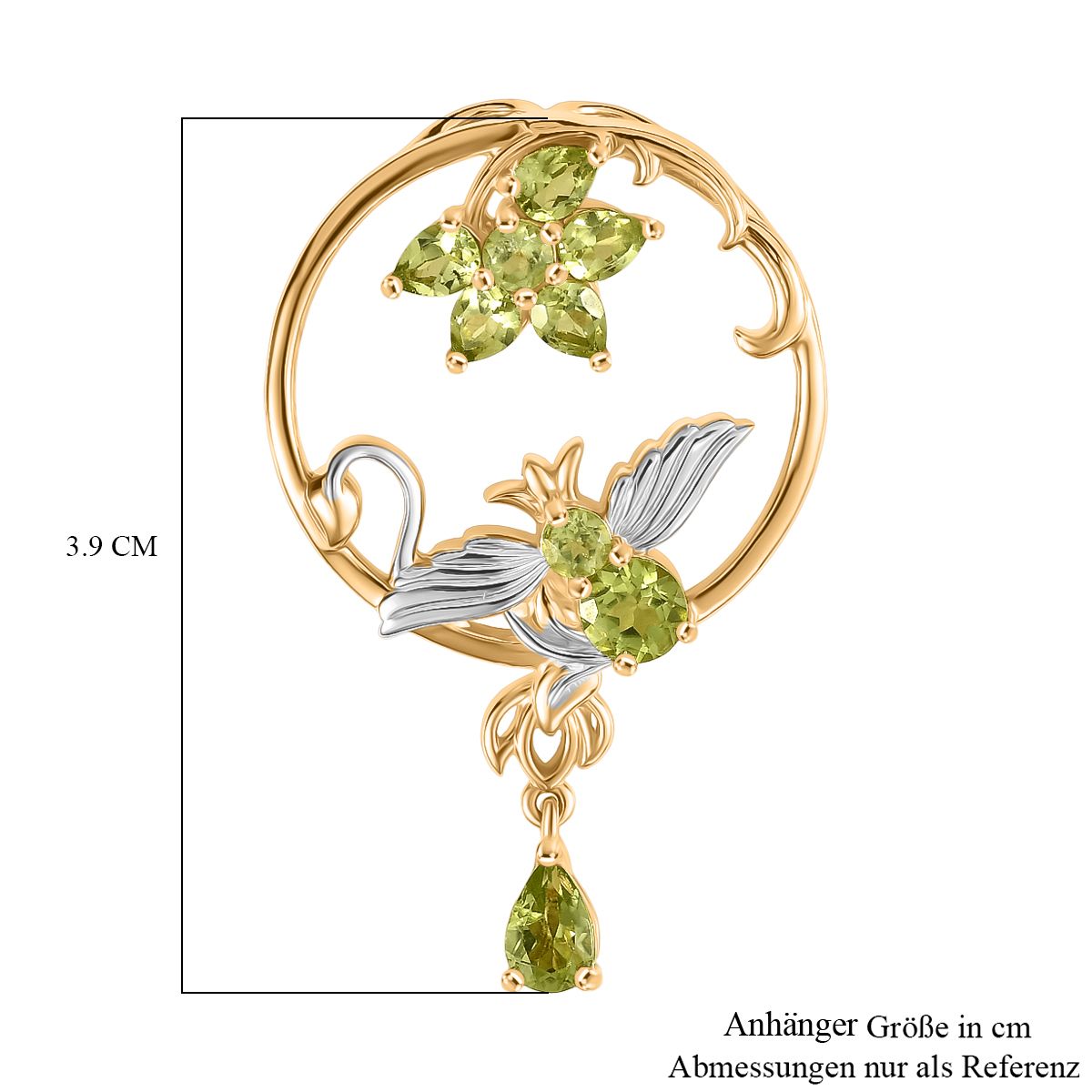 Djoy Natürlicher Peridot Anhänger 925 Silber platiniert und vergoldet ca. 1.95 ct