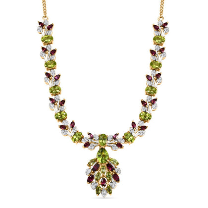 D'joy Natürlicher Peridot Halskette ca. 45 cm 925 Silber Rhodiniert und 750 Gelbgold Vermeil ca. 12.80 ct