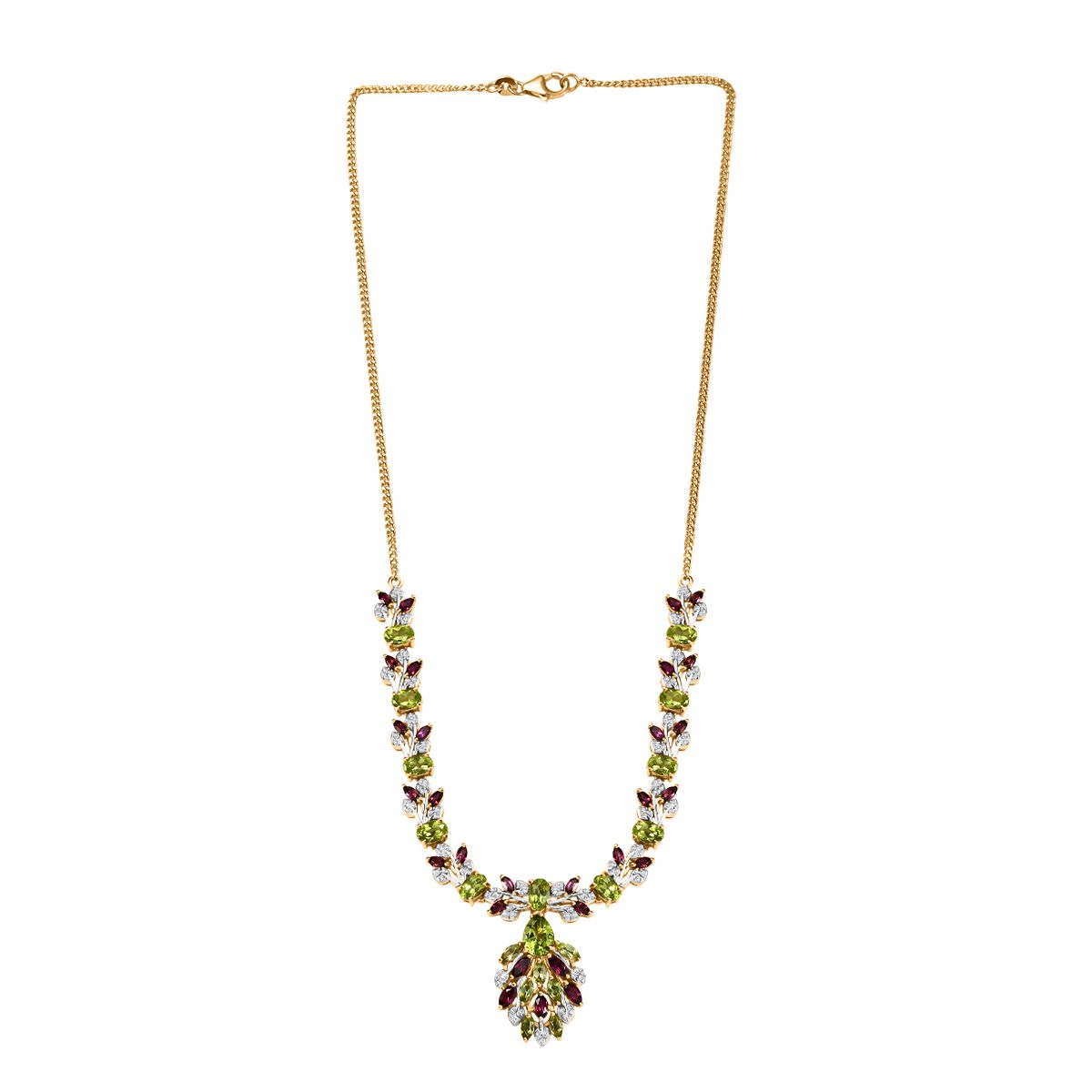 D'joy Natürlicher Peridot Halskette ca. 45 cm 925 Silber Rhodiniert und 750 Gelbgold Vermeil ca. 12.80 ct