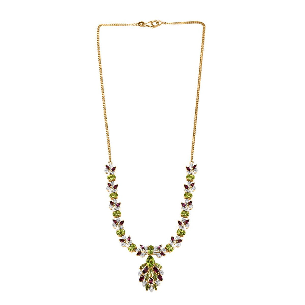 D'joy Natürlicher Peridot Halskette ca. 45 cm 925 Silber Rhodiniert und 750 Gelbgold Vermeil ca. 12.80 ct