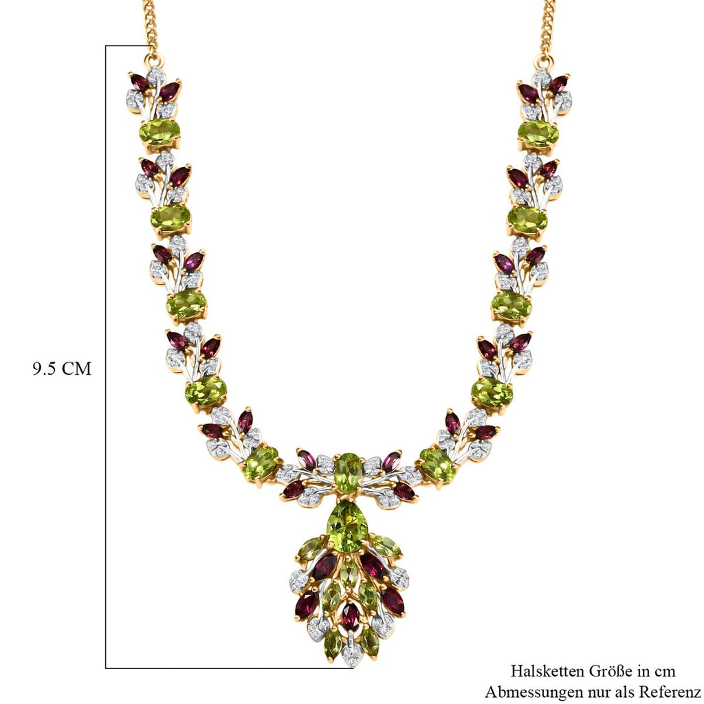 D'joy Natürlicher Peridot Halskette ca. 45 cm 925 Silber Rhodiniert und 750 Gelbgold Vermeil ca. 12.80 ct