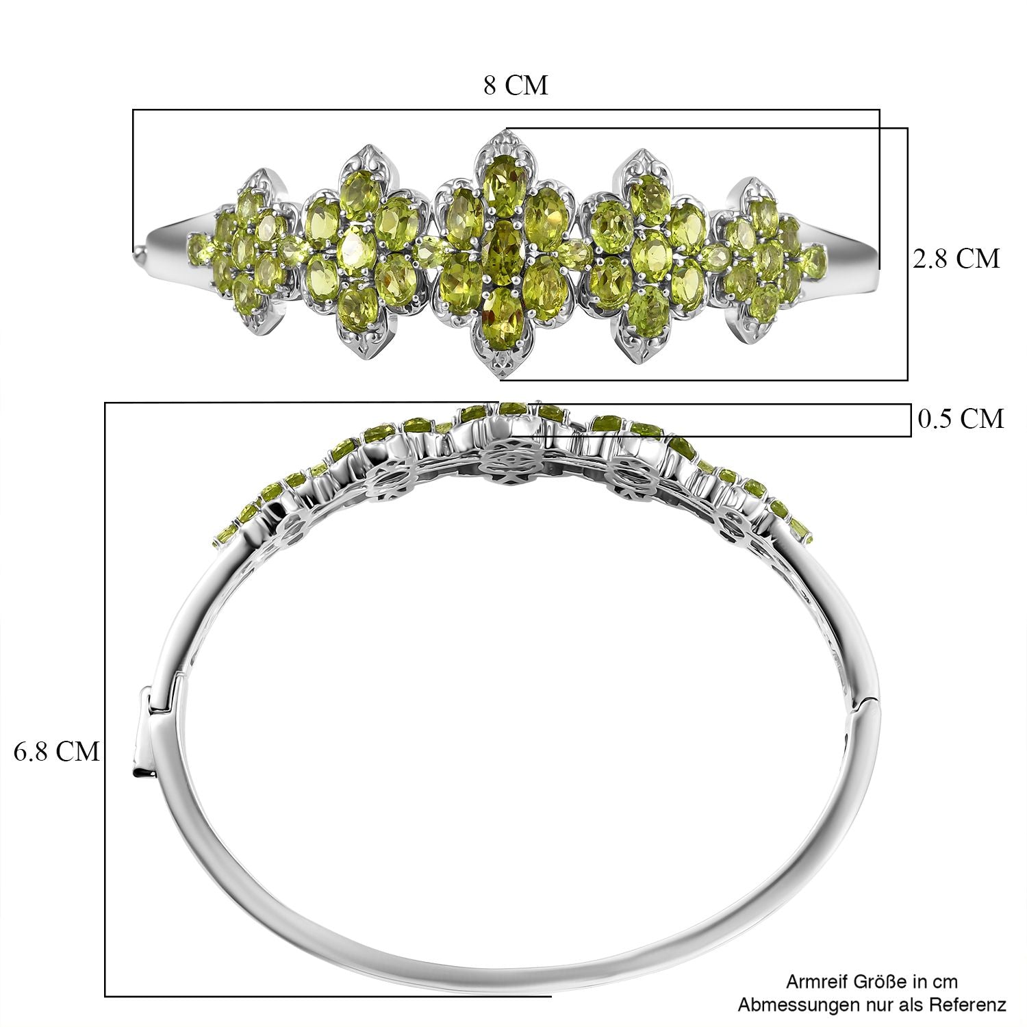 D'joy Natürlicher Peridot Armreif ca. 19 cm 925 Silber rhodiniert ca. 13,28 ct.
