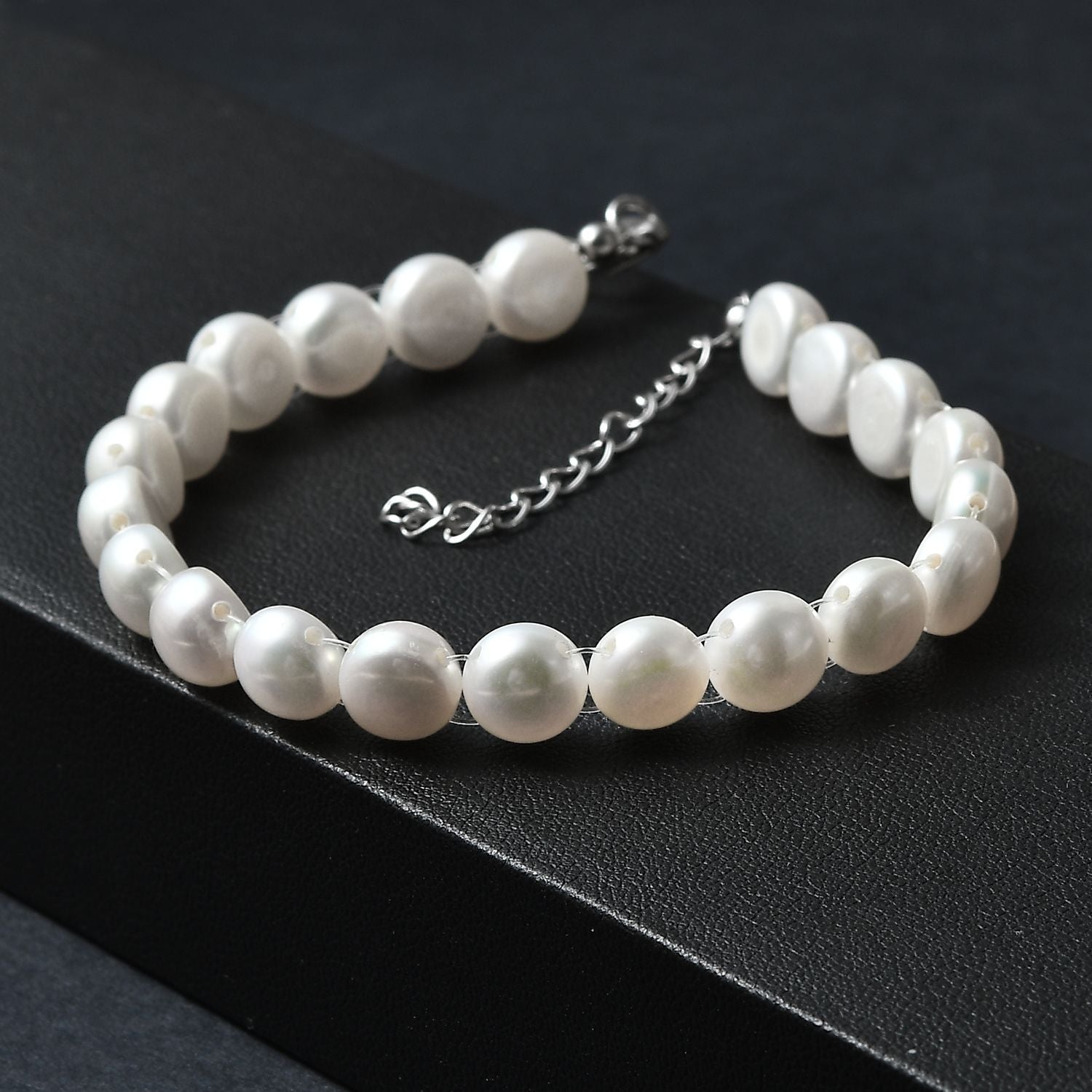 Weiße Süßwasser Perle Armband ca. 19 cm + 5cm Extender, 925 Silber rhodiniert