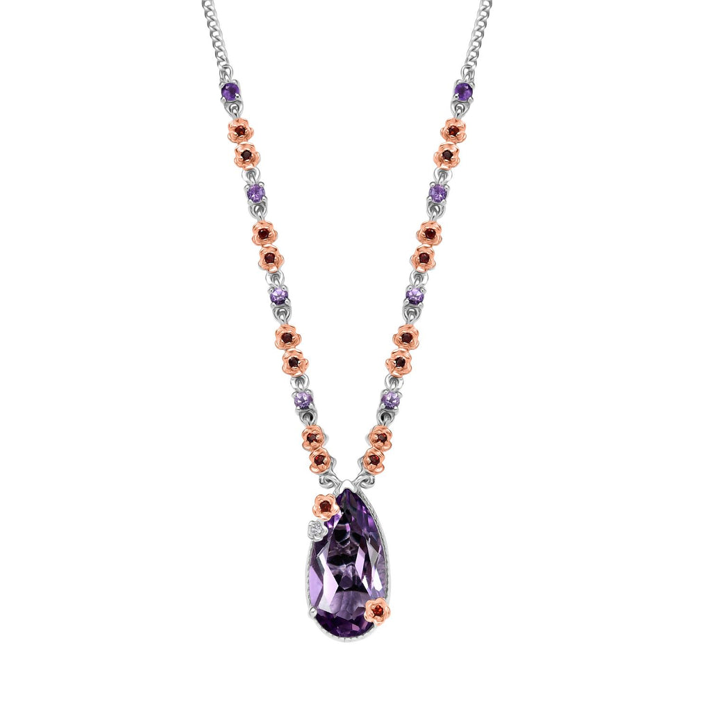 D'Joy AAA Rose De France Amethyst Halskette ca. 45 cm 925 Silber ca. 8,96 ct.
