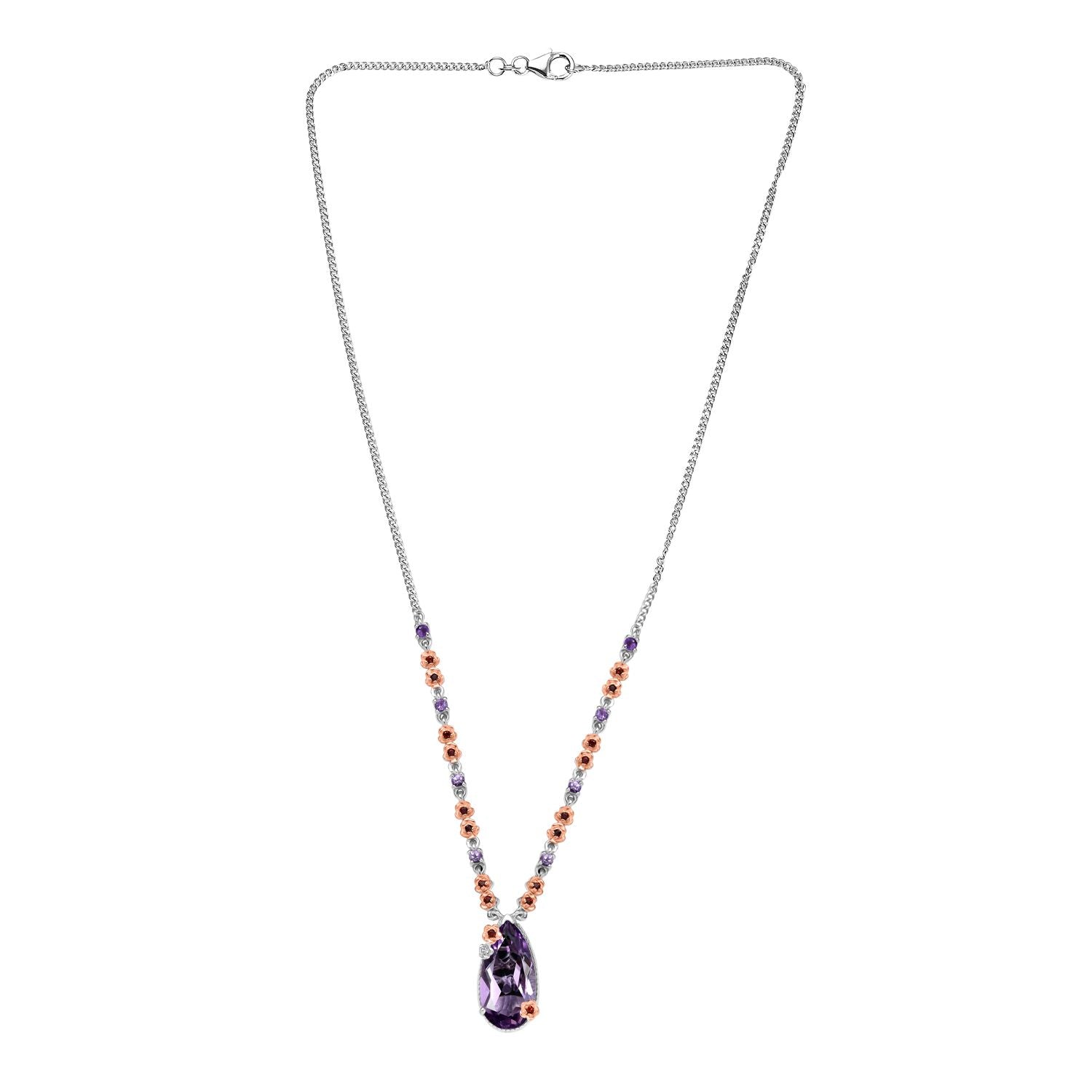 D'Joy AAA Rose De France Amethyst Halskette ca. 45 cm 925 Silber ca. 8,96 ct.