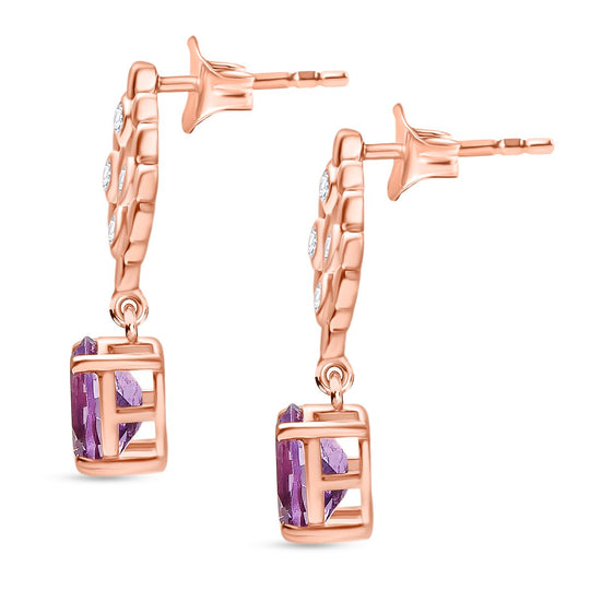 D'Joy AAA Rose De France Amethyst, Weißer Zirkon Ohrringe 925 Silber 750 rosévergoldet ca. 2.89 ct