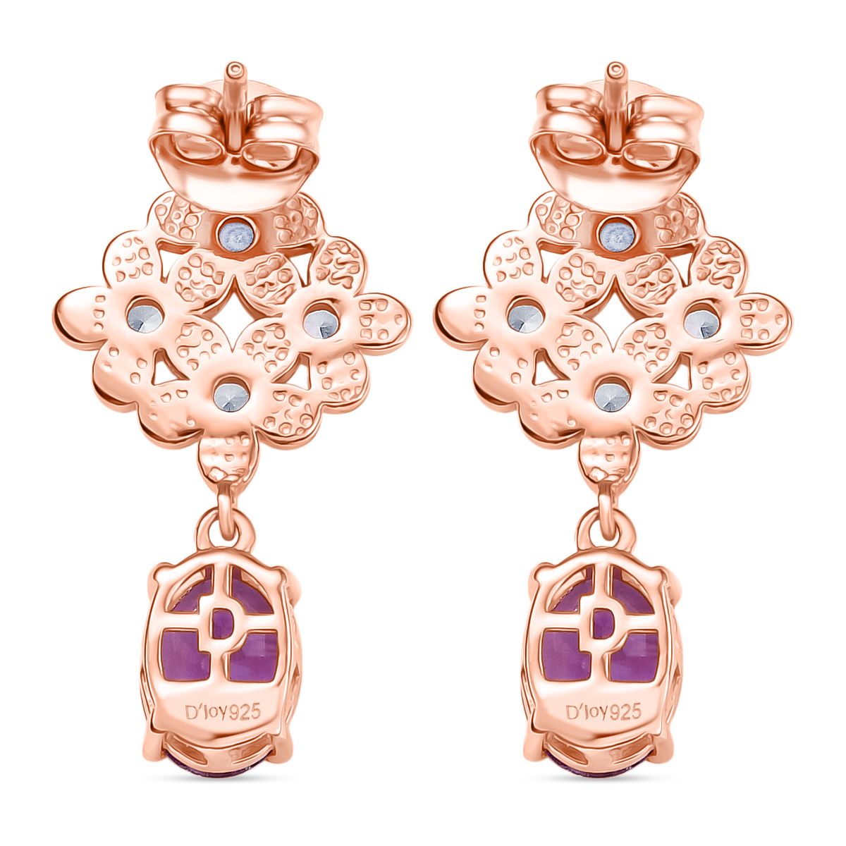 D'Joy AAA Rose De France Amethyst, Weißer Zirkon Ohrringe 925 Silber 750 rosévergoldet ca. 2.89 ct
