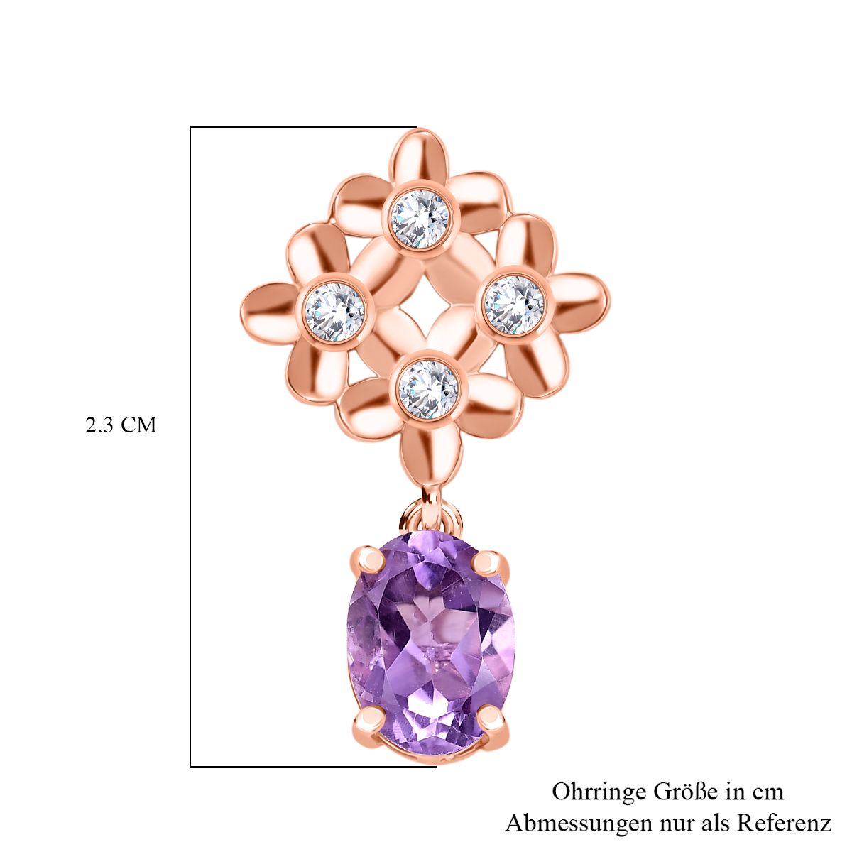 D'Joy AAA Rose De France Amethyst, Weißer Zirkon Ohrringe 925 Silber 750 rosévergoldet ca. 2.89 ct