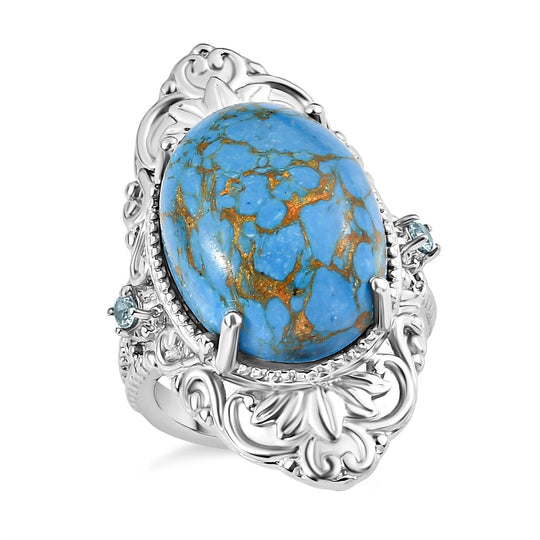 Blaues Türkis, Himmelblauer Topas Ring 316L Edelstahl (Größe 18.00) ca. 15.90 ct