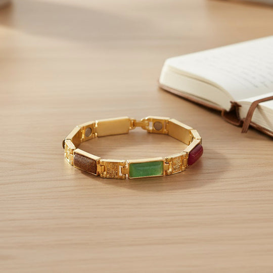Mehrfarbiges Edelstein Armband ca. 16.5 cm Reine Legierung Goldton ca. 50.00 ct