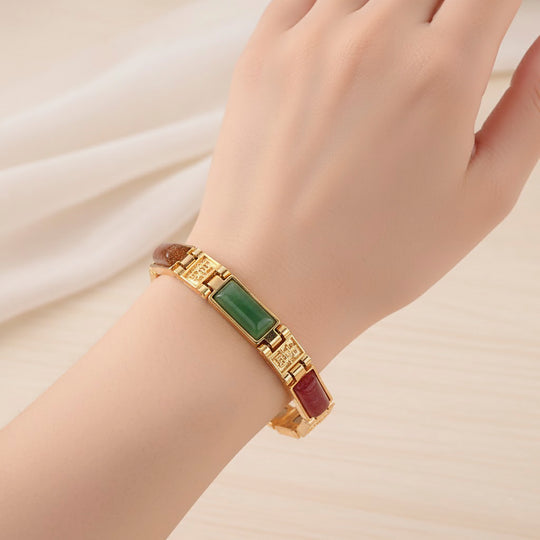 Mehrfarbiges Edelstein Armband ca. 16.5 cm Reine Legierung Goldton ca. 50.00 ct