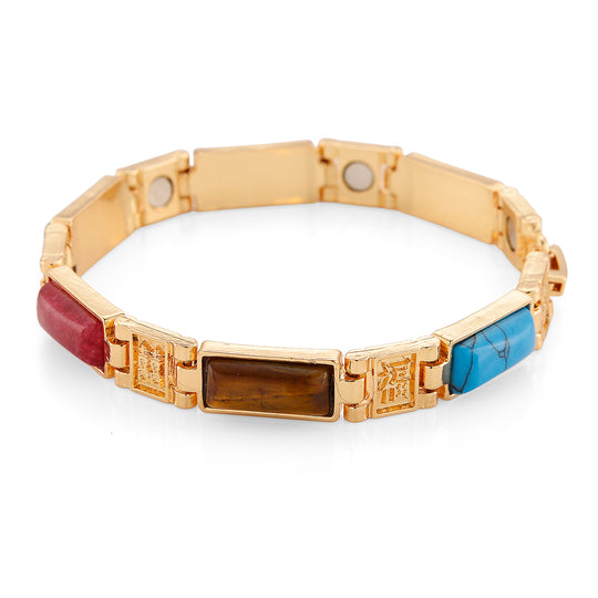 Mehrfarbiges Edelstein Armband ca. 16.5 cm Reine Legierung Goldton ca. 50.00 ct