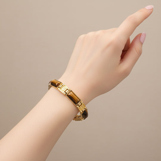 Gelbes Tigerauge Armband ca. 18.5 cm Reine Legierung Goldton ca. 50,00 ct.