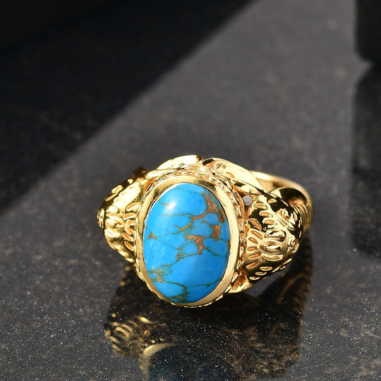 Blaues Türkis Ring Nickelfreies Messing (Größe 17.00) ca. 4,62 ct
