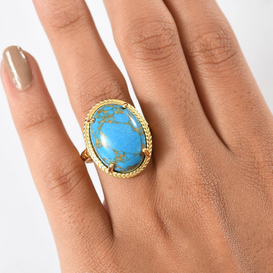 Blaues Türkis Ring Nickelfreies Messing (Größe 18.00) ca. 16.78 ct