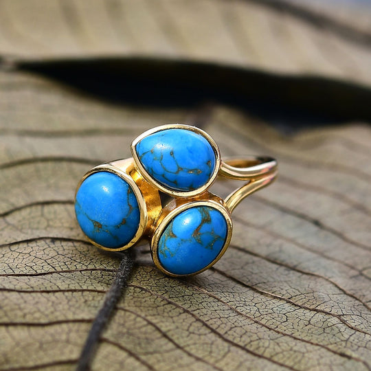 Blaues Türkis Ring Nickelfreies Messing ca. 4,01 ct