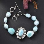 D'Joy AA Larimar und Labor Polki Diamant Armband, ca. 19 cm 925 Silber rhodiniert ca. 75.00 ct