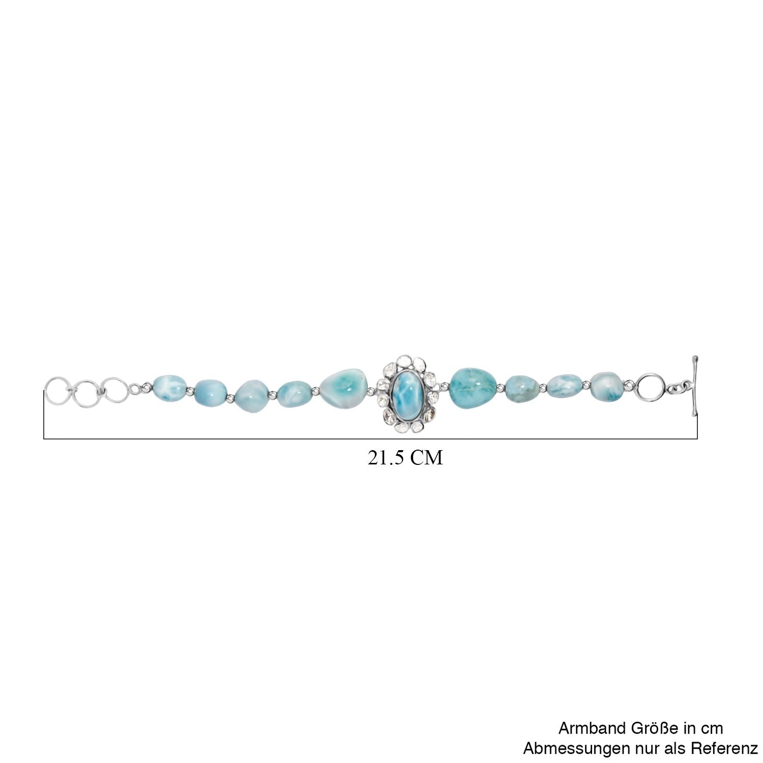 D'Joy AA Larimar und Labor Polki Diamant Armband, ca. 19 cm 925 Silber rhodiniert ca. 75.00 ct