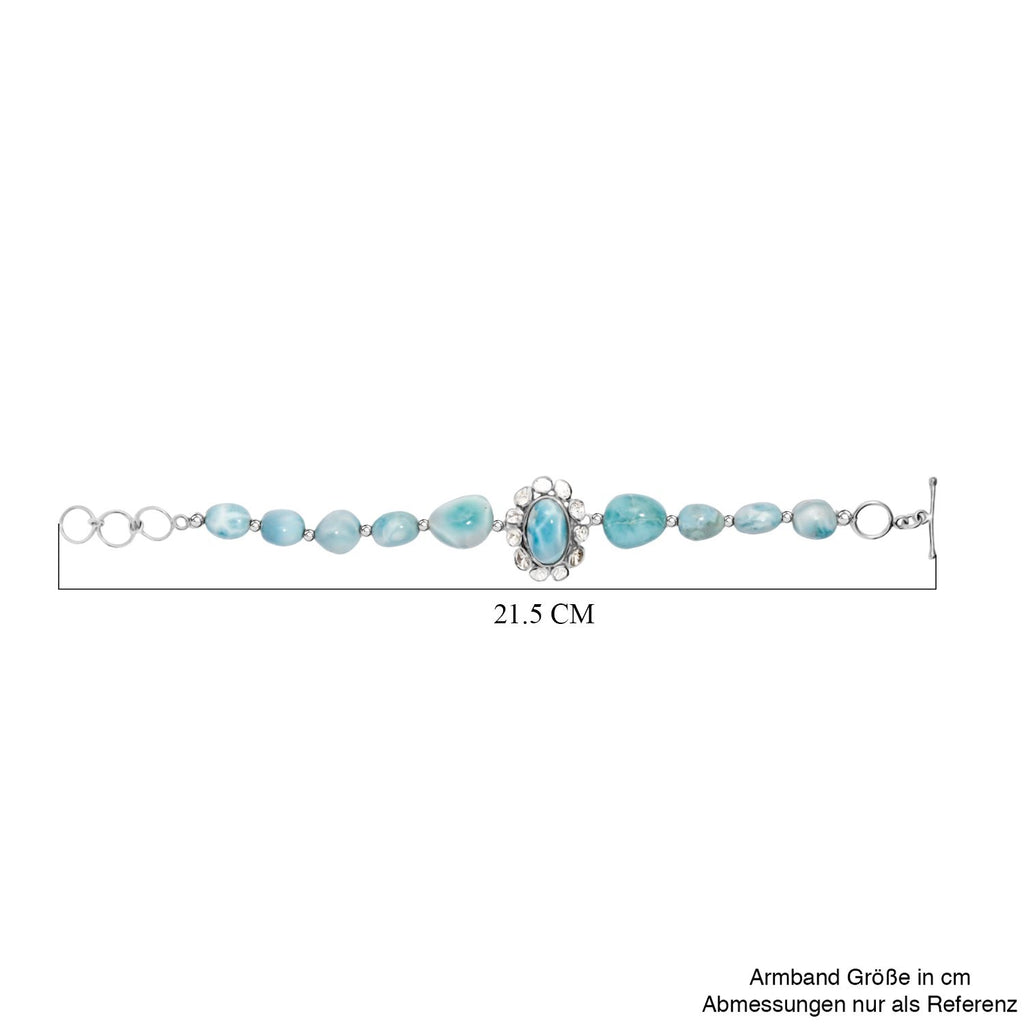 D'Joy AA Larimar und Labor Polki Diamant Armband, ca. 19 cm 925 Silber rhodiniert ca. 75.00 ct