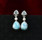 D'Joy AA Larimar, Himmelblauer Topas Ohrringe 925 Silber rhodiniert