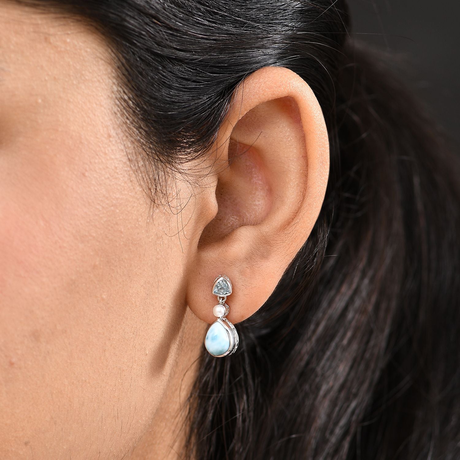 D'Joy AA Larimar, Himmelblauer Topas Ohrringe 925 Silber rhodiniert