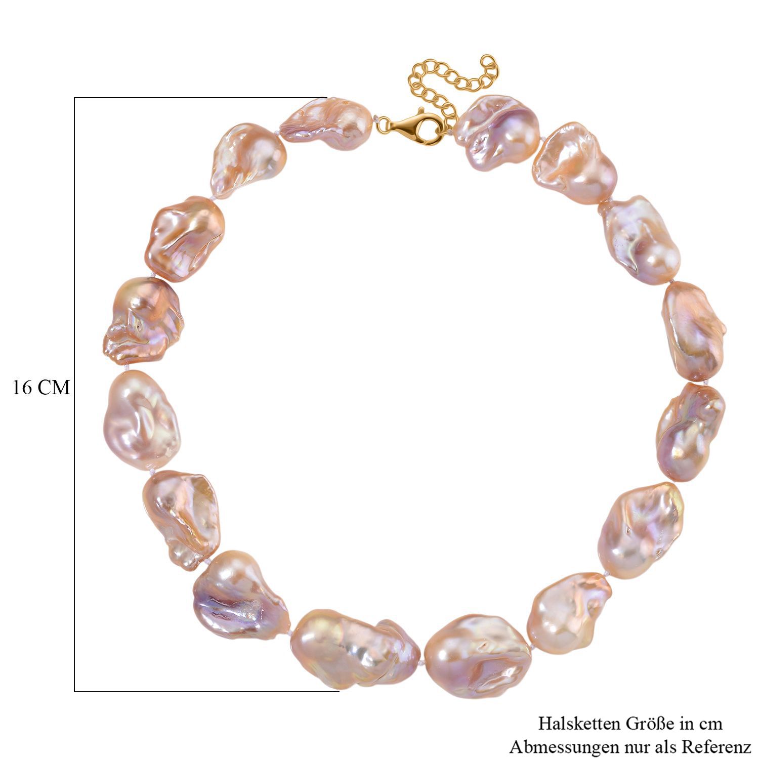 Exklusives Angebot- AAAA Mehrfarbige Süßwasser Barockperle Collier, ca. 45 cm 925 Silber vergoldet (Perlenröße ca. 16-19 mm x 24-30 mm) 520.00 ct