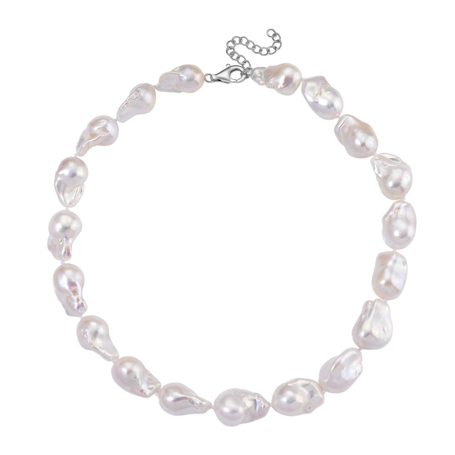 Exklusives Angebot- AAAA Weiße Süßwasser Barockperle Collier, ca. 45 cm 925 Silber rhodiniert (Perlenröße ca. 16-19 mm x 24-30 mm)