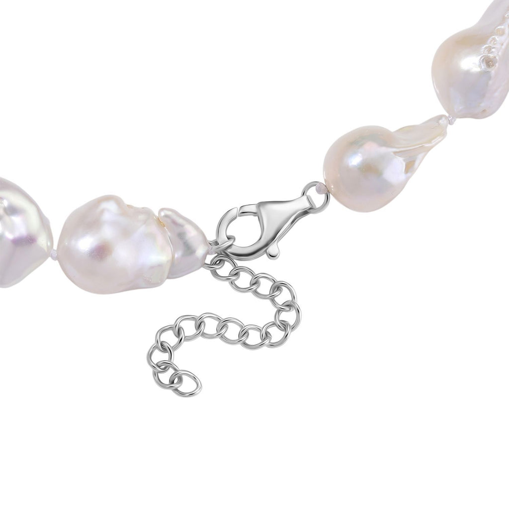 Exklusives Angebot- AAAA Weiße Süßwasser Barockperle Collier, ca. 45 cm 925 Silber rhodiniert (Perlenröße ca. 16-19 mm x 24-30 mm)