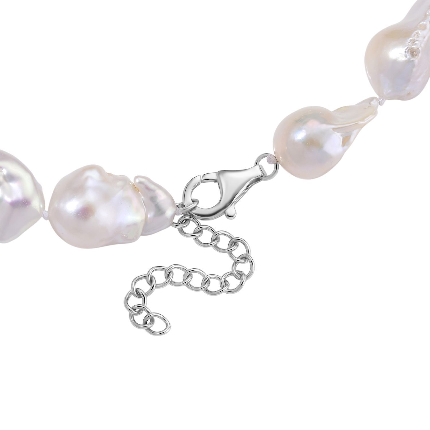 Exklusives Angebot- AAAA Weiße Süßwasser Barockperle Collier, ca. 45 cm 925 Silber rhodiniert (Perlenröße ca. 16-19 mm x 24-30 mm)