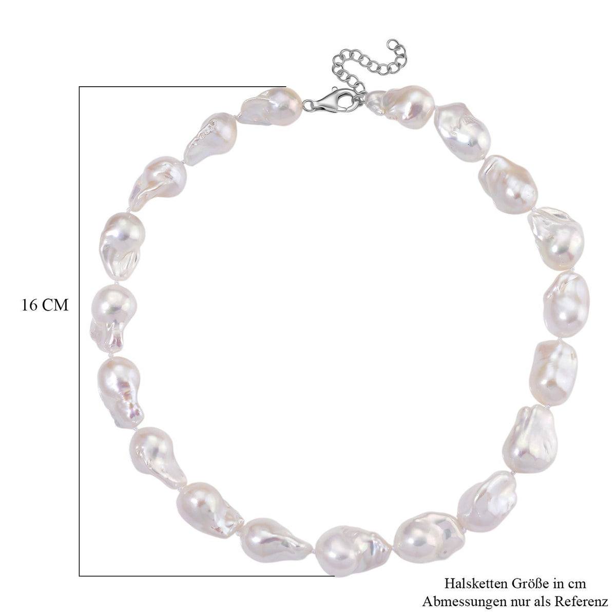 AAAA weiße Süßwasser Barockperle Halskette, 45+5cm, 925 Silber rhodiniert (Perlenröße ca.16-19mm x 24-30mm)