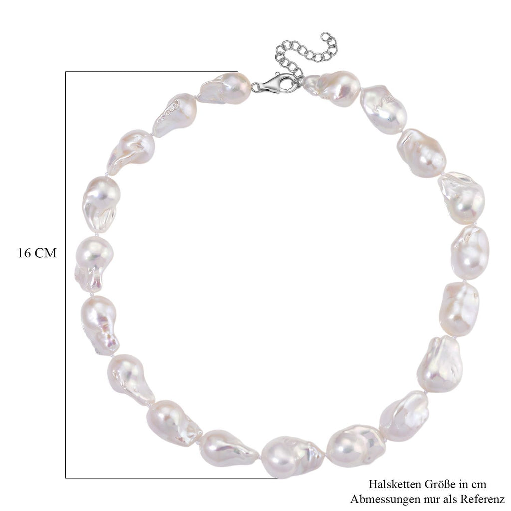 Exklusives Angebot- AAAA Weiße Süßwasser Barockperle Collier, ca. 45 cm 925 Silber rhodiniert (Perlenröße ca. 16-19 mm x 24-30 mm)