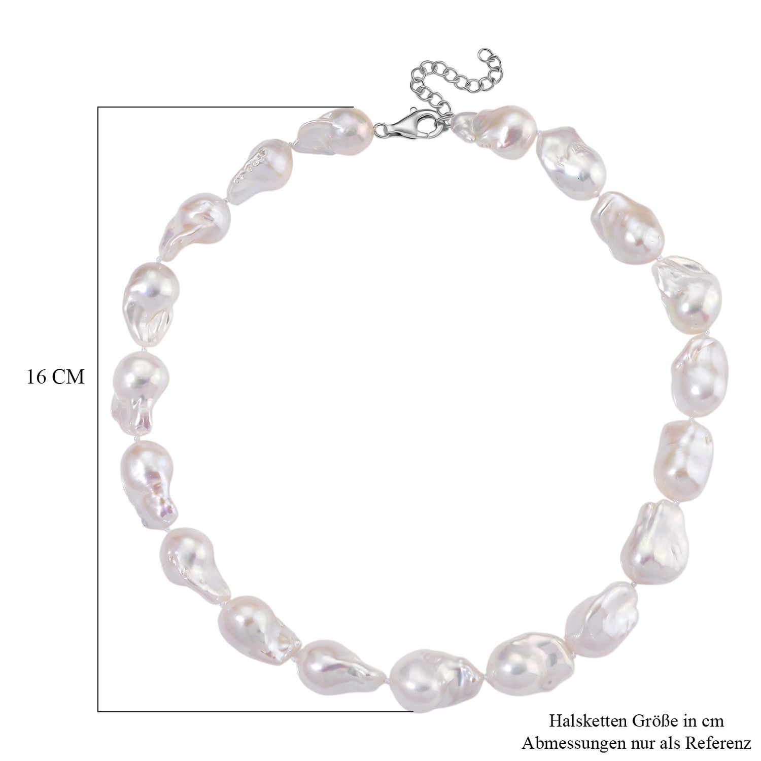 Exklusives Angebot- AAAA Weiße Süßwasser Barockperle Collier, ca. 45 cm 925 Silber rhodiniert (Perlenröße ca. 16-19 mm x 24-30 mm)