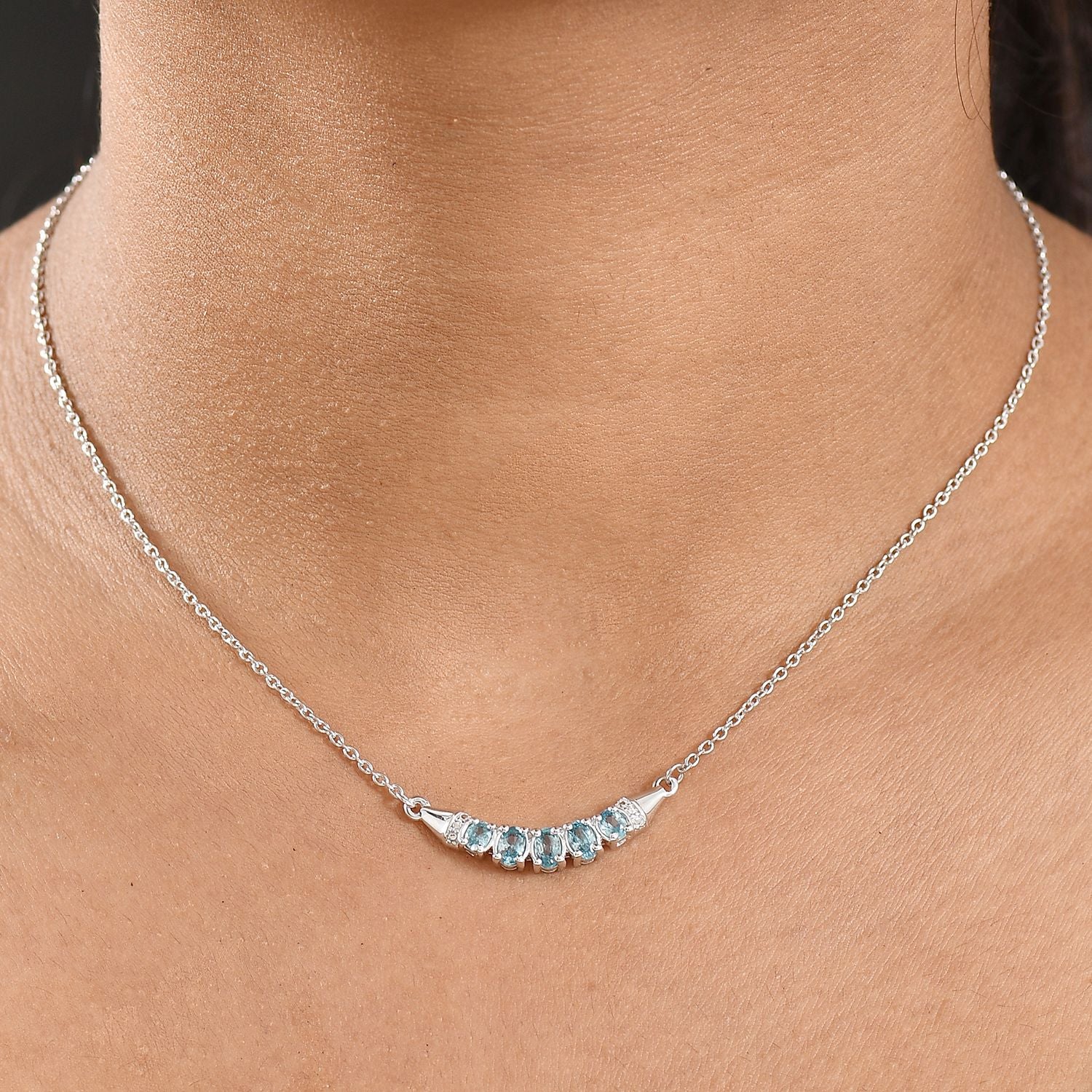 D'Joy AA Blauer Zirkon Halskette ca. 45 cm 925 Silber rhodiniert ca. 1.69 ct