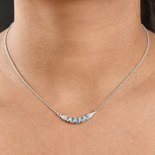D'Joy AA Blauer Zirkon Halskette ca. 45 cm 925 Silber rhodiniert ca. 1.69 ct