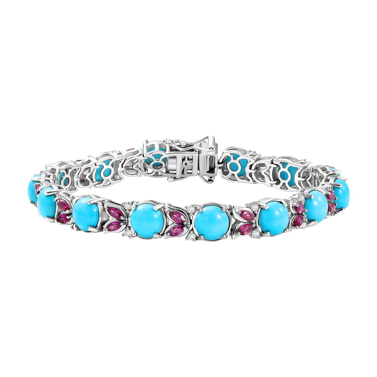 D'Joy AA Sleeping Beauty Türkis, Natürlicher Rhodolith Granat Armband ca. 19 cm 925 Silber rhodiniert ca. 20.19 ct