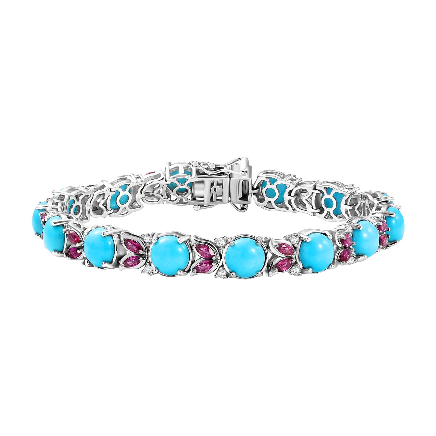 D'Joy AA Sleeping Beauty Türkis, Natürlicher Rhodolith Granat Armband ca. 19 cm 925 Silber rhodiniert ca. 20.19 ct
