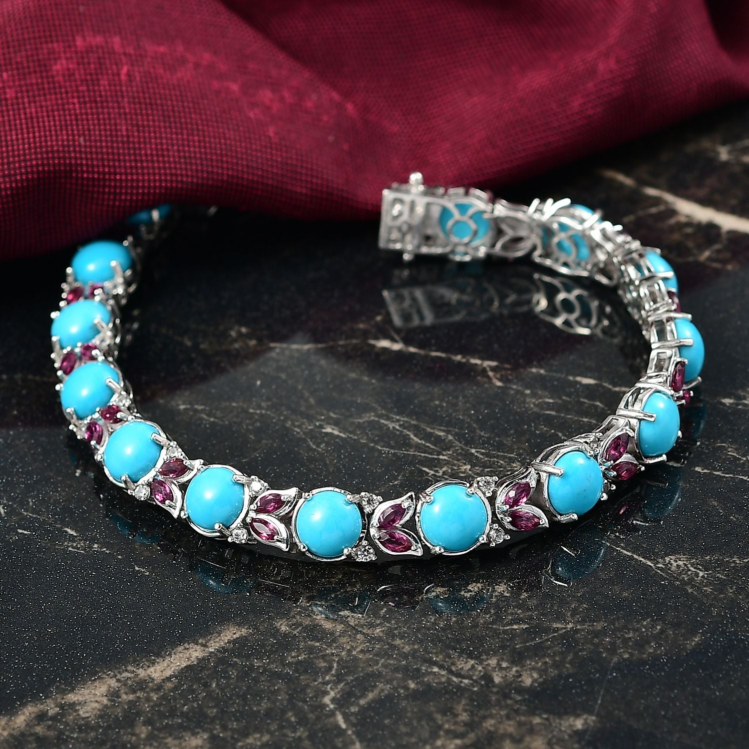 D'Joy AA Sleeping Beauty Türkis, Natürlicher Rhodolith Granat Armband ca. 19 cm 925 Silber rhodiniert ca. 20.19 ct