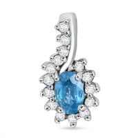 Blauer Zirkon, Weißer Zirkon Anhänger 925 Silber rhodiniert ca. 1.03 ct