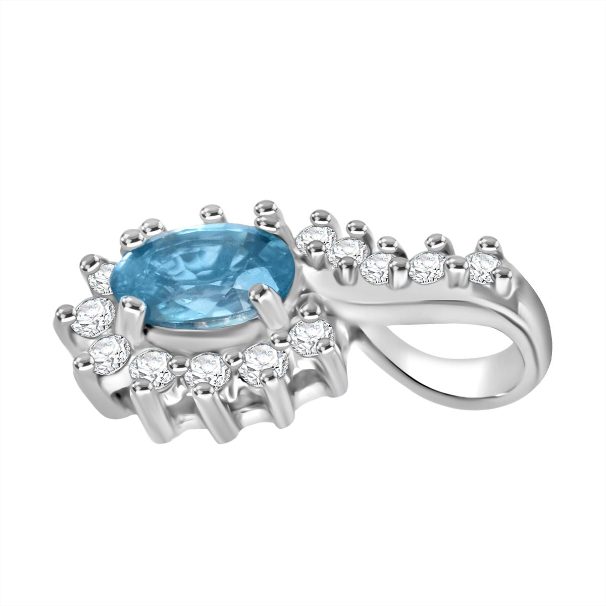 Blauer Zirkon, Weißer Zirkon Anhänger 925 Silber rhodiniert ca. 1.03 ct