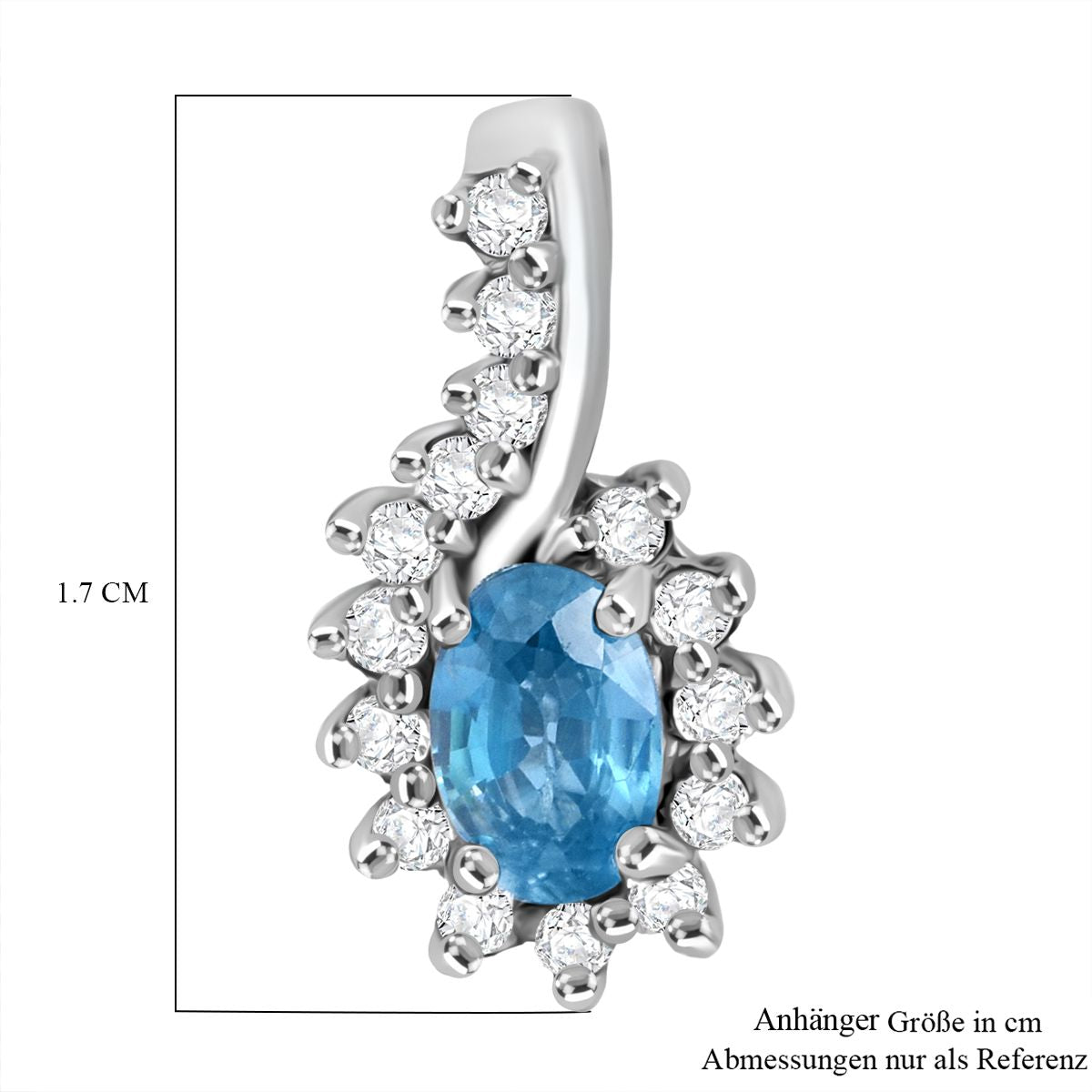 Blauer Zirkon, Weißer Zirkon Anhänger 925 Silber rhodiniert ca. 1.03 ct