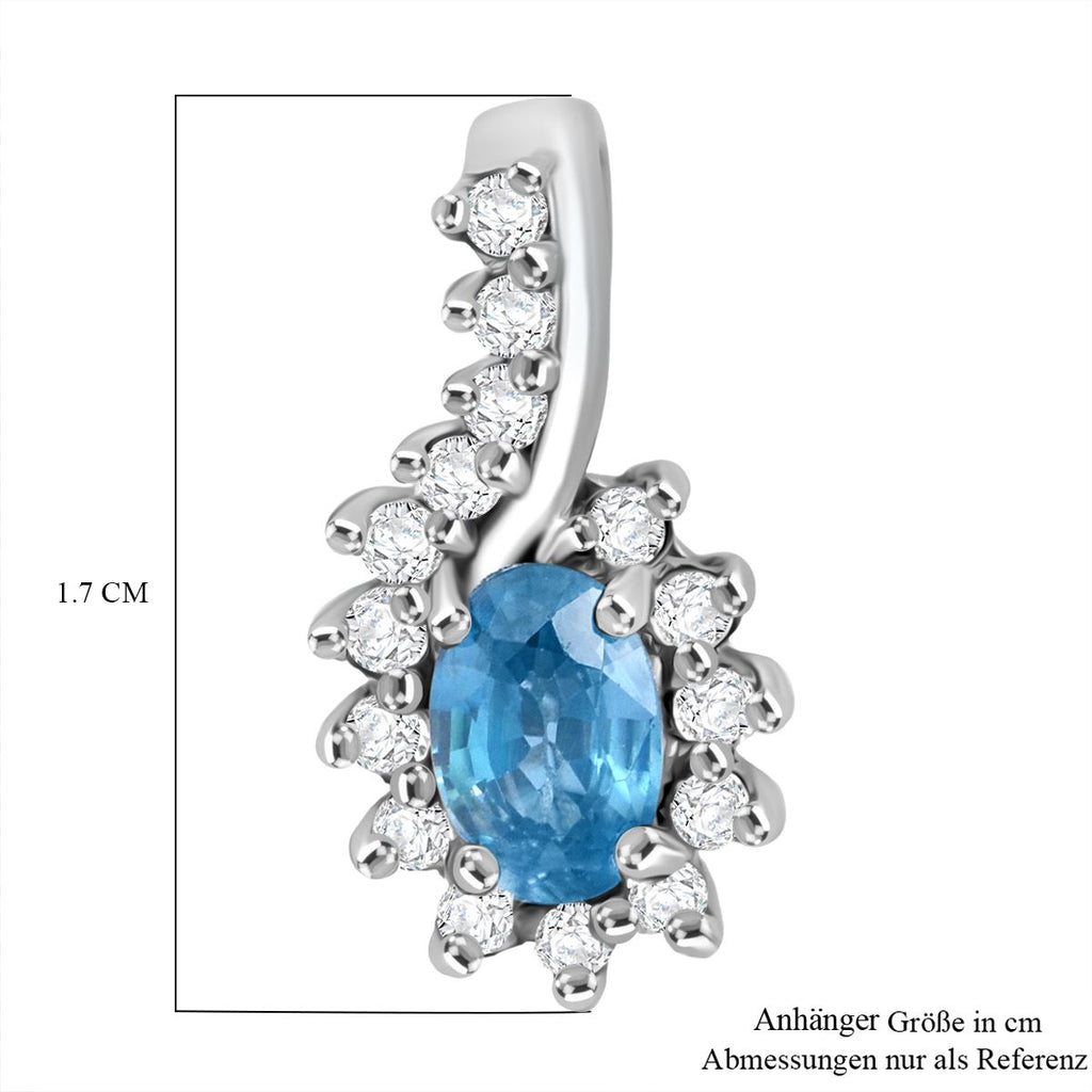 Blauer Zirkon, Weißer Zirkon Anhänger 925 Silber rhodiniert ca. 1.03 ct